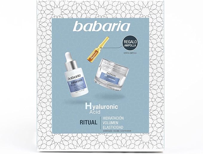 Set de Regalo Mujer Babaria con Rutina Facial Completa de Ácido Hialurónico: Incluye Sérum 30ml, Crema 50ml y Ampolla Flash 2ml para una Hidratación Profunda y Antiedad. Babaria - frontal