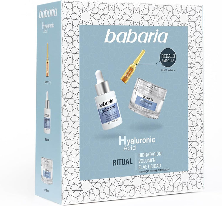 Set de Regalo Mujer Babaria con Rutina Facial Completa de Ácido Hialurónico: Incluye Sérum 30ml, Crema 50ml y Ampolla Flash 2ml para una Hidratación Profunda y Antiedad. Babaria - pack