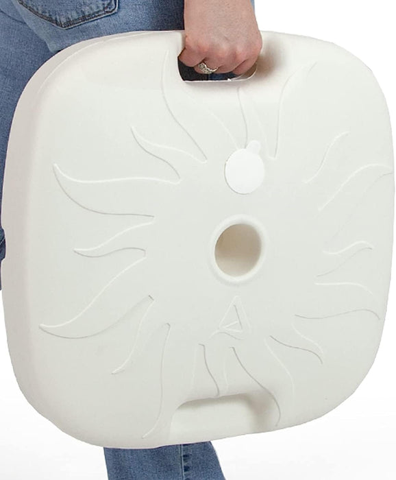 BESCH Base Soporte para Sombrilla o Parasol, 34x34x20 cm. Rellenable con hasta 15 litros de agua o arena y compatible con mástiles de 18 a 32 mm de diámetro. Besch - detalle