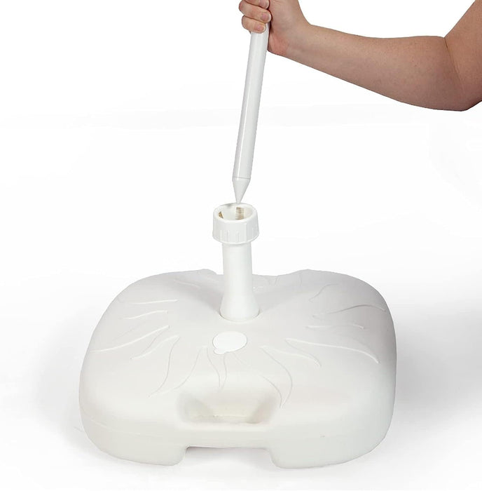 BESCH Base Soporte para Sombrilla o Parasol, 34x34x20 cm. Rellenable con hasta 15 litros de agua o arena y compatible con mástiles de 18 a 32 mm de diámetro. Besch - lateral