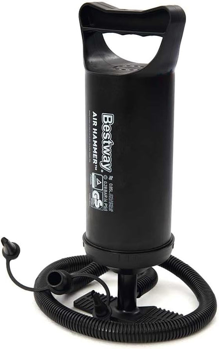 Inflador Manual Bestway Air Hammer de 30 cm. Una bomba de aire de doble acción con manguera flexible y 3 adaptadores de válvula para inflar colchonetas, piscinas y flotadores. Bestway - ingredientes