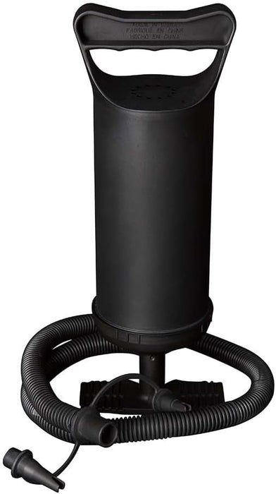 Inflador Manual Bestway Air Hammer de 30 cm. Una bomba de aire de doble acción con manguera flexible y 3 adaptadores de válvula para inflar colchonetas, piscinas y flotadores. Bestway - uso