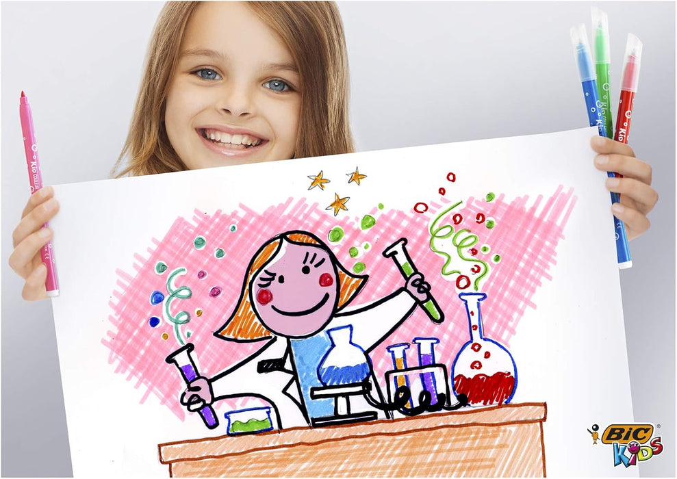 Estuche de 12 Rotuladores BIC Kids Kid Couleur, con punta media bloqueada y tinta ultra lavable. La herramienta ideal para desatar la creatividad de los niños de forma segura. Bic - lateral