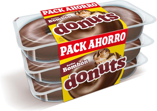 Donuts Bombón, el capricho más irresistible, Pack de 6 unidades. Disfruta de la tierna masa de Donuts de siempre, ahora recubierta con una crujiente y deliciosa capa de chocolate. Bimbo - frontal