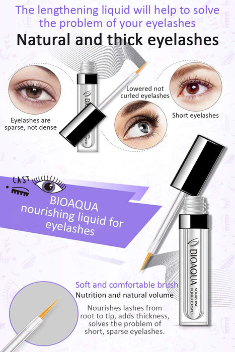 BIOAQUA Nourishing Liquid Eyelashes, Sérum Nutritivo para Pestañas (7ml). Un tratamiento unisex para cuidar, mimar y fortalecer tus pestañas, promoviendo una mirada más intensa. Bioaqua - presentacion