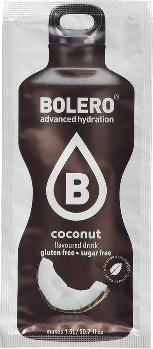 Bolero Bebida en Polvo Sabor Coco, Caja de 24x9g. Preparado instantáneo para bebida fría, hipocalórico, sin azúcar, con Stevia y perfecto para deportistas. Bolero - ingredientes