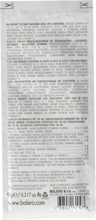 Bolero Bebida en Polvo Sabor Coco, Caja de 24x9g. Preparado instantáneo para bebida fría, hipocalórico, sin azúcar, con Stevia y perfecto para deportistas. Bolero - uso