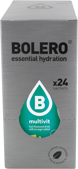 Bolero Bebida en Polvo Sabor Multivitaminas, Caja de 24x9g. Preparado hipocalórico sin azúcar, con Stevia y Vitaminas A, C y E para un refresco funcional. Bolero - detalle