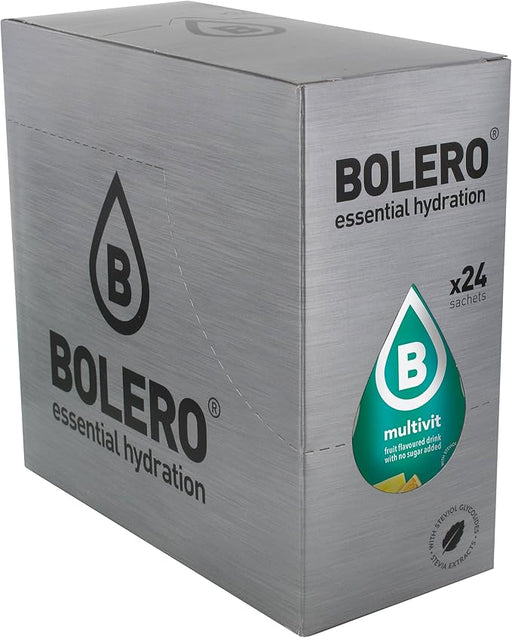 Bolero Bebida en Polvo Sabor Multivitaminas, Caja de 24x9g. Preparado hipocalórico sin azúcar, con Stevia y Vitaminas A, C y E para un refresco funcional. Bolero - frontal