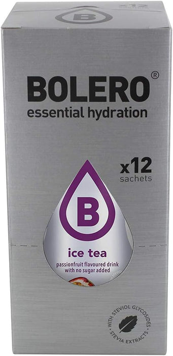 Bolero Bebida Instantánea en polvo sin azúcar sabor Té con Maracuyá, un pack de 12 sobres de 9g. Refresco saludable con Vitamina C, bajo en calorías y endulzado con Stevia. Bolero - detalle
