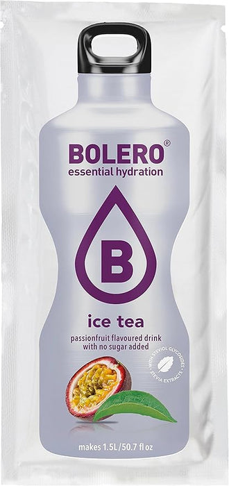 Bolero Bebida Instantánea en polvo sin azúcar sabor Té con Maracuyá, un pack de 12 sobres de 9g. Refresco saludable con Vitamina C, bajo en calorías y endulzado con Stevia. Bolero - ingredientes
