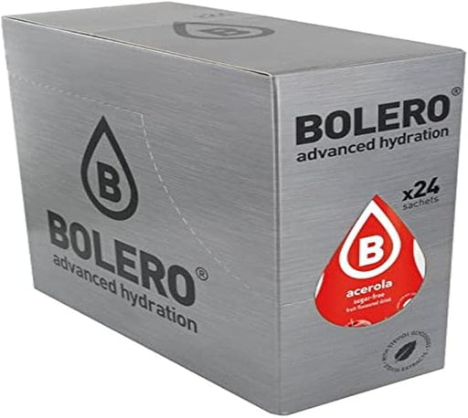 Bolero Bebida Instantánea Sabor Acerola, Caja de 24x9g. Un refresco en polvo sin azúcar, bajo en calorías y con Stevia para una hidratación óptima y llena de sabor. Bolero - frontal