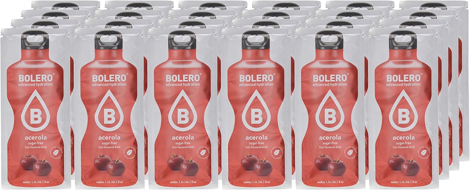 Bolero Bebida Instantánea Sabor Acerola, Caja de 24x9g. Un refresco en polvo sin azúcar, bajo en calorías y con Stevia para una hidratación óptima y llena de sabor. Bolero - ingredientes