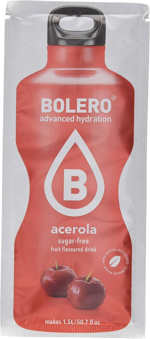 Bolero Bebida Instantánea Sabor Acerola, Caja de 24x9g. Un refresco en polvo sin azúcar, bajo en calorías y con Stevia para una hidratación óptima y llena de sabor. Bolero - pack