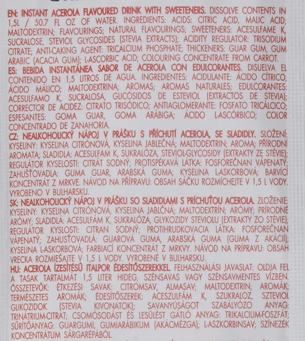 Bolero Bebida Instantánea Sabor Acerola, Caja de 24x9g. Un refresco en polvo sin azúcar, bajo en calorías y con Stevia para una hidratación óptima y llena de sabor. Bolero - uso