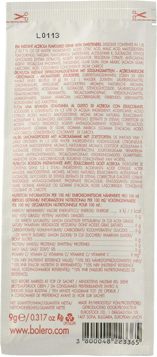 Bolero Bebida Instantánea Sabor Acerola, Pack Ahorro de 12 sobres de 9g. Refresco en polvo sin azúcar, enriquecido con Vitamina C y perfecto para una hidratación saludable. Bolero - detalle