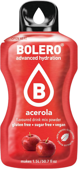 Bolero Bebida Instantánea Sabor Acerola, Pack Ahorro de 12 sobres de 9g. Refresco en polvo sin azúcar, enriquecido con Vitamina C y perfecto para una hidratación saludable. Bolero - extra