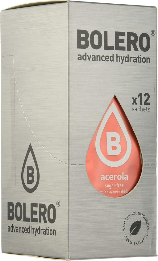 Bolero Bebida Instantánea Sabor Acerola, Pack Ahorro de 12 sobres de 9g. Refresco en polvo sin azúcar, enriquecido con Vitamina C y perfecto para una hidratación saludable. Bolero - frontal