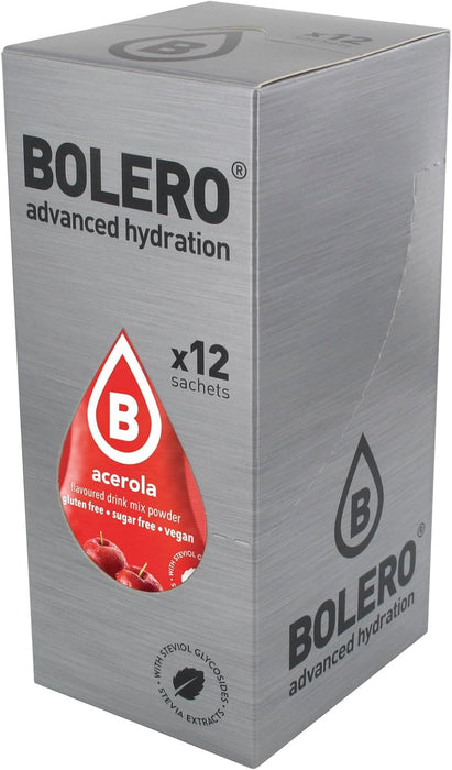 Bolero Bebida Instantánea Sabor Acerola, Pack Ahorro de 12 sobres de 9g. Refresco en polvo sin azúcar, enriquecido con Vitamina C y perfecto para una hidratación saludable. Bolero - presentacion