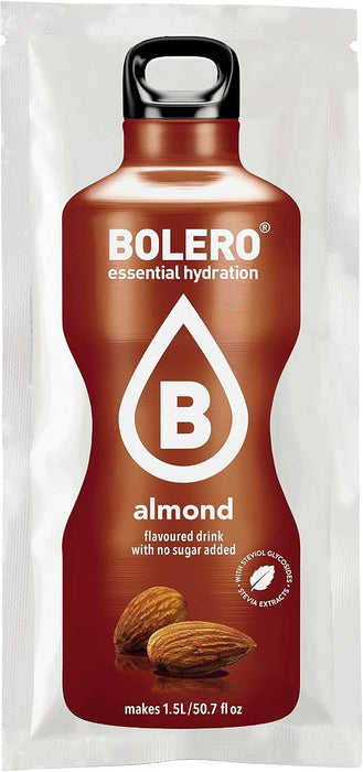Bolero Bebida Instantánea Sabor Almendra, Pack de 24x9g. Un refresco en polvo bajo en calorías, sin azúcar y con Stevia para una hidratación óptima y llena de sabor. Bolero - ingredientes