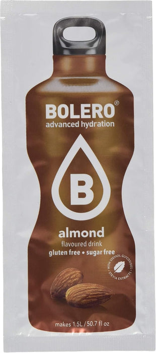 Bolero Bebida Instantánea Sabor Almendra, Pack de 24x9g. Un refresco en polvo bajo en calorías, sin azúcar y con Stevia para una hidratación óptima y llena de sabor. Bolero - lateral