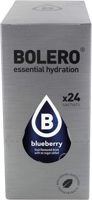 Bolero Bebida Instantánea Sabor Arándano, Caja de 24x9g. Preparado en polvo sin azúcar con Stevia y Vitamina C para una hidratación saludable, baja en calorías y llena de sabor. Bolero - extra