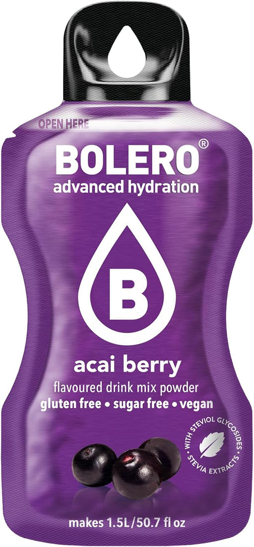 Bolero Bebida Instantánea Sabor Arándano, Caja de 24x9g. Preparado en polvo sin azúcar con Stevia y Vitamina C para una hidratación saludable, baja en calorías y llena de sabor. Bolero - pack