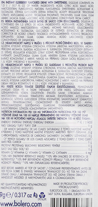 Bolero Bebida Instantánea Sabor Arándano, Caja de 24x9g. Un refresco en polvo funcional, bajo en calorías y sin azúcar con Stevia, para una hidratación óptima y llena de sabor. Bolero - lateral