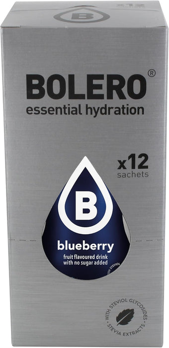 Bolero Bebida Instantánea Sabor Arándano, Pack de 12x9g. Un refresco en polvo bajo en calorías y sin azúcar con Stevia, ideal para la hidratación diaria o durante el deporte. Bolero - detalle