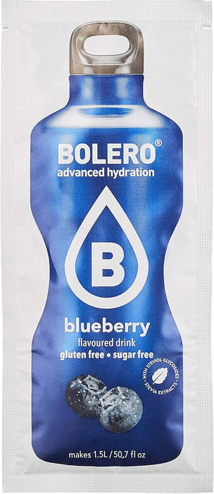 Bolero Bebida Instantánea Sabor Arándano, Pack de 12x9g. Un refresco en polvo bajo en calorías y sin azúcar con Stevia, ideal para la hidratación diaria o durante el deporte. Bolero - uso