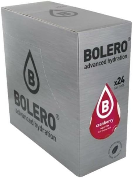 Bolero Bebida Instantánea Sabor Arándano Rojo, Caja de 24x9g. Preparado en polvo sin azúcar con Stevia y Vitamina C para una hidratación saludable, baja en calorías y llena de sabor. Bolero - pack