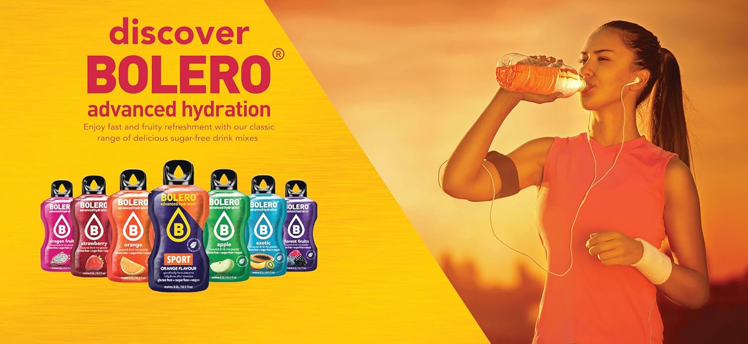 Bolero Bebida Instantánea Sabor Arándanos Rojos, Pack de 12x9g. Un refresco en polvo sin azúcar, bajo en calorías y con Stevia para una hidratación óptima y llena de sabor. Bolero - uso