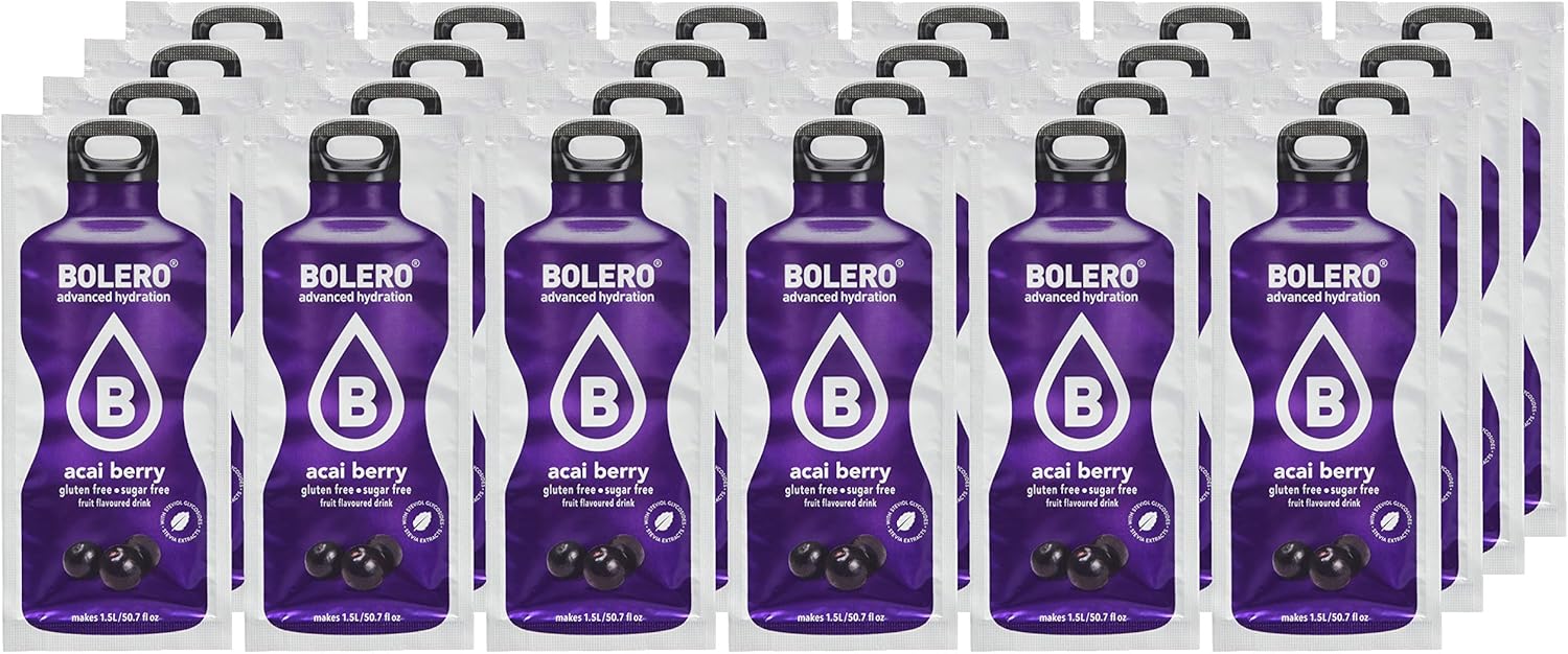 Bolero Bebida Instantánea Sabor Bayas de Açaí, Caja de 24x9g. Preparado en polvo sin azúcar con Stevia y Vitamina C, un refresco antioxidante para una hidratación saludable. Bolero - ingredientes