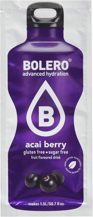Bolero Bebida Instantánea Sabor Bayas de Açaí, Caja de 24x9g. Preparado en polvo sin azúcar con Stevia y Vitamina C, un refresco antioxidante para una hidratación saludable. Bolero - pack