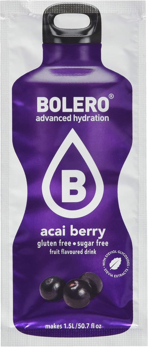 Bolero Bebida Instantánea Sabor Bayas de Açaí, Caja de 24x9g. Preparado en polvo sin azúcar con Stevia y Vitamina C, un refresco antioxidante para una hidratación saludable. Bolero - pack