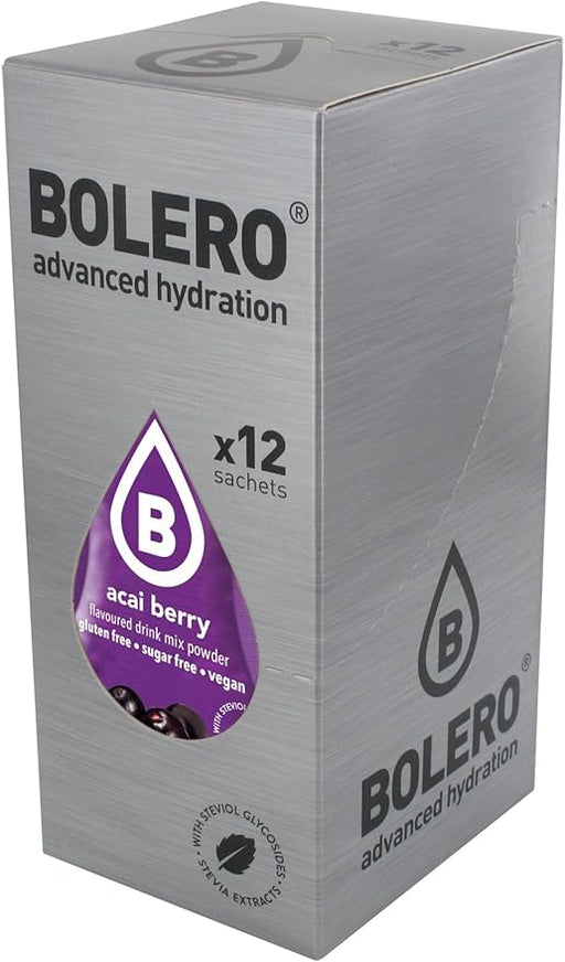 Bolero Bebida Instantánea Sabor Bayas de Açaí, Pack de 12x9g. Preparado en polvo sin azúcar con Stevia y Vitamina C, un refresco antioxidante para una hidratación saludable. Bolero - frontal