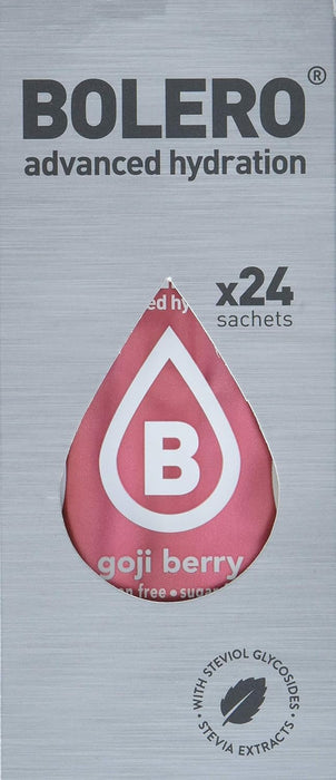 Bolero Bebida Instantánea Sabor Bayas de Goji, Caja de 24x9g. Preparado en polvo sin azúcar con Stevia y Vitamina C, un refresco antioxidante para una hidratación saludable. Bolero - pack