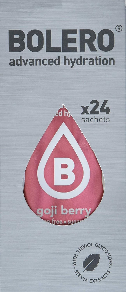 Bolero Bebida Instantánea Sabor Bayas de Goji, Caja de 24x9g. Preparado en polvo sin azúcar con Stevia y Vitamina C, un refresco antioxidante para una hidratación saludable. Bolero - pack