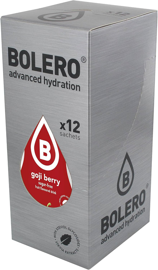 Bolero Bebida Instantánea Sabor Bayas de Goji, Pack de 12x9g. Un refresco en polvo sin azúcar, sin gluten y con Stevia, enriquecido con Vitamina C, ideal para dietas saludables. Bolero - pack