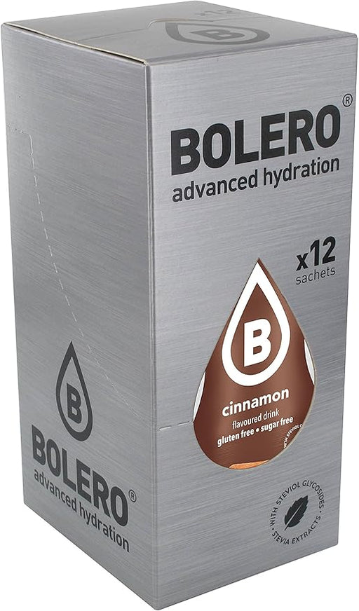 Bolero Bebida Instantánea Sabor Canela, Pack de 12x9g. Un refresco en polvo sin azúcar, bajo en calorías, vegano y sin aspartamo, endulzado con Stevia. Bolero - frontal