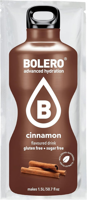 Bolero Bebida Instantánea Sabor Canela, Pack de 12x9g. Un refresco en polvo sin azúcar, bajo en calorías, vegano y sin aspartamo, endulzado con Stevia. Bolero - pack