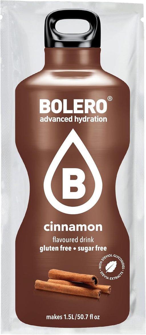 Bolero Bebida Instantánea Sabor Canela, Pack de 12x9g. Un refresco en polvo sin azúcar, bajo en calorías, vegano y sin aspartamo, endulzado con Stevia. Bolero - pack