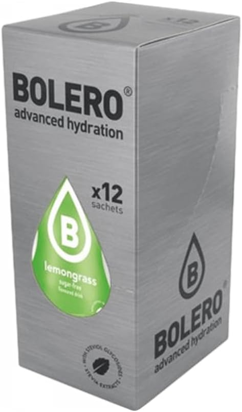 Bolero Bebida Instantánea Sabor Citronella, Pack de 12x9g. Un refresco en polvo bajo en calorías y sin azúcar con Stevia, ideal para la hidratación diaria o deportiva. Bolero - frontal