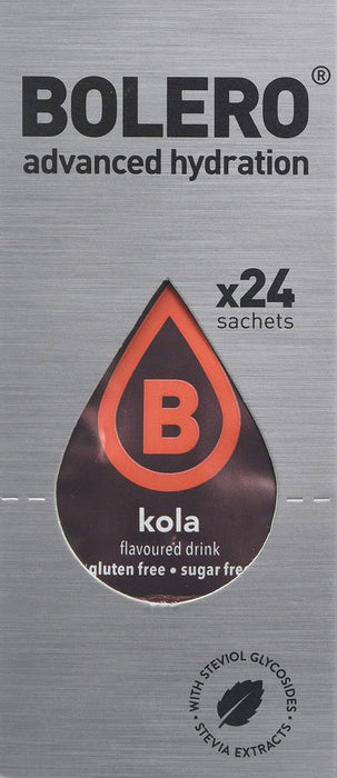 Bolero Bebida Instantánea Sabor Cola, Caja de 24x9g. El preparado en polvo para disfrutar de tu refresco favorito sin azúcar, con Stevia y Vitamina C. Ideal para tu hidratación. Bolero - ingredientes