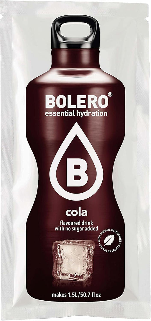 Bolero Bebida Instantánea Sabor Cola, Caja de 24x9g. El preparado en polvo para disfrutar de tu refresco favorito sin azúcar, con Stevia y Vitamina C. Ideal para tu hidratación. Bolero - pack