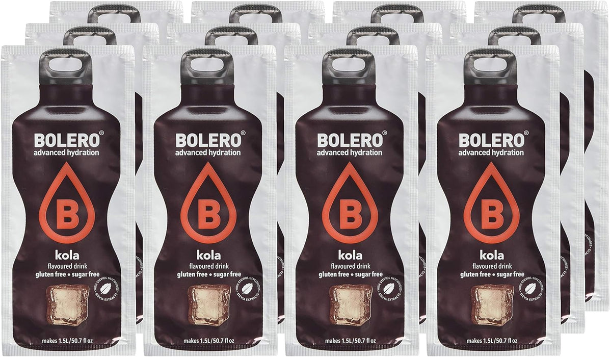 Bolero Bebida Instantánea Sabor Cola, Pack de 12 sobres de 9g. Refresco en polvo sin azúcar, endulzado con Stevia y bajo en calorías, ideal para dietas. Bolero - ingredientes