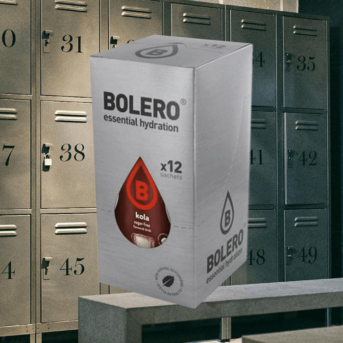 Bolero Bebida Instantánea Sabor Cola, Pack de 12 sobres de 9g. Refresco en polvo sin azúcar, endulzado con Stevia y bajo en calorías, ideal para dietas. Bolero - presentacion