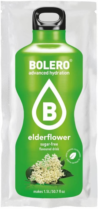 Bolero Bebida Instantánea Sabor Flor de Saúco, Caja de 24x9g. Preparado en polvo sin azúcar con Stevia y Vitamina C para una hidratación saludable, baja en calorías y llena de sabor. Bolero - presentacion