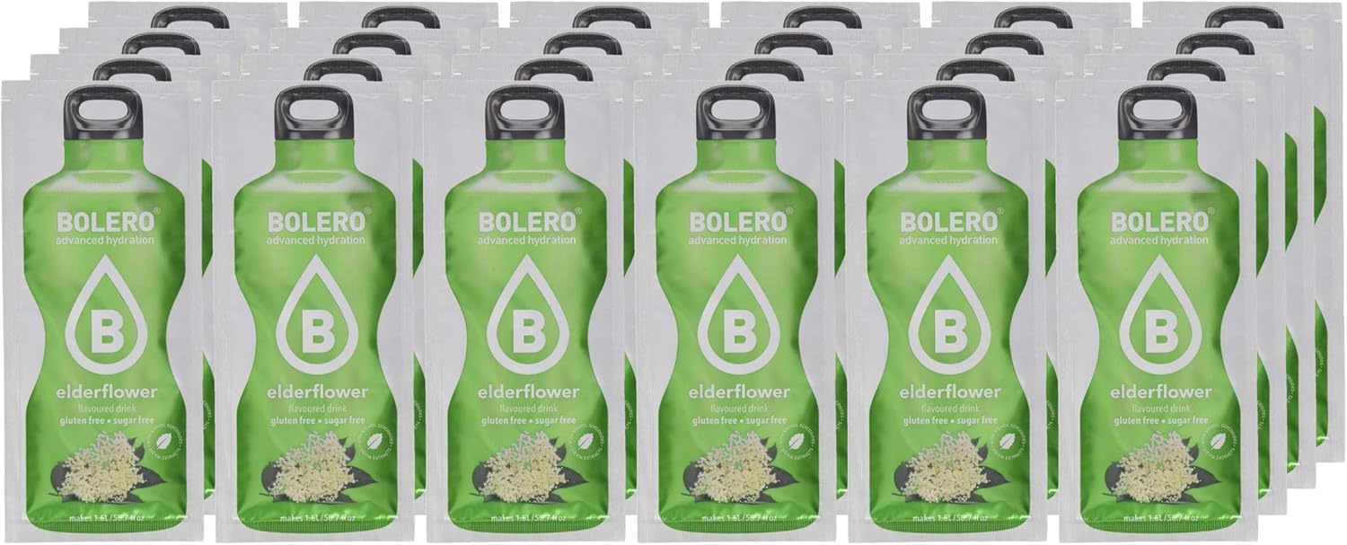 Bolero Bebida Instantánea Sabor Flor de Saúco, Caja de 24x9g. Preparado en polvo sin azúcar con Stevia y Vitamina C para una hidratación saludable, baja en calorías y llena de sabor. Bolero - ingredientes