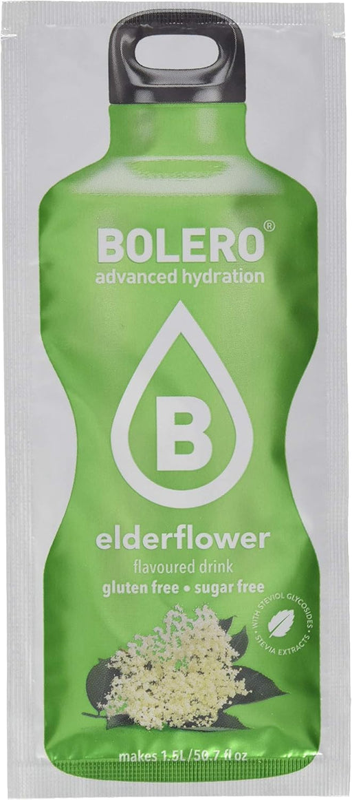 Bolero Bebida Instantánea Sabor Flor de Saúco, Caja de 24x9g. Preparado en polvo sin azúcar con Stevia y Vitamina C para una hidratación saludable, baja en calorías y llena de sabor. Bolero - pack
